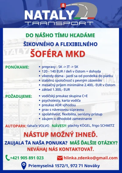 nataly transport ponuka prace